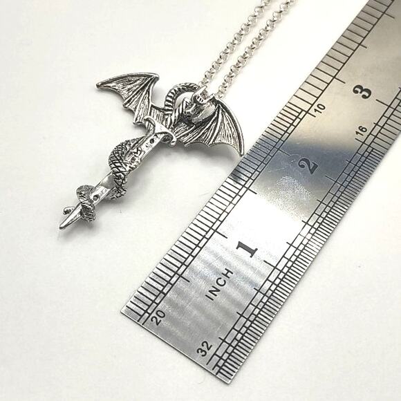 Handmade Sterling Silver Dragon Sword Necklace With Blue  925 Sterling Silver Necklace W/ Dragon Sword Fanta Valentine\'s Birthday Gift NEW